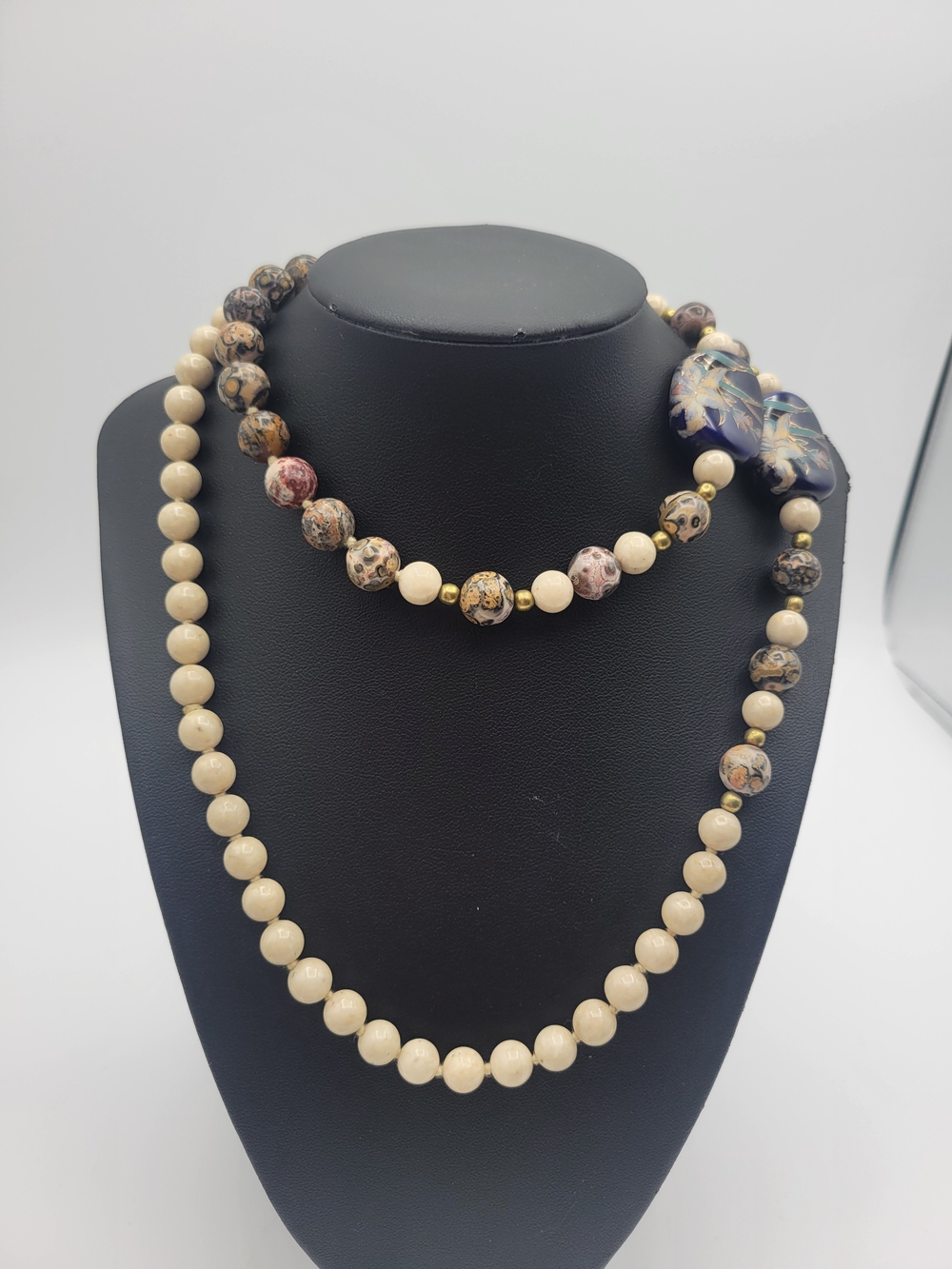 Beige and Multicolor Stone Long Heavy Necklace